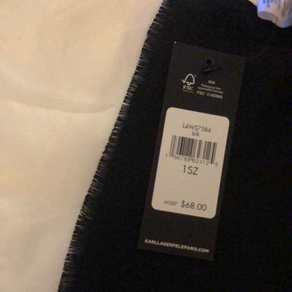 Karl Lagerfeld Black Rectangular Scarf Embellished Stud Choupette & Logo OS NWT - Picture 6 of 16